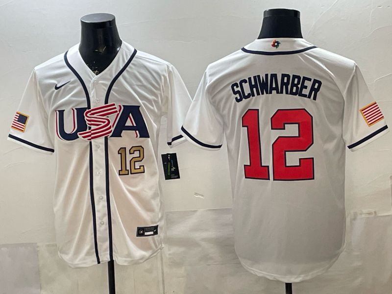 Men 2026 World Cub USA #12 Schwarber White Game Nike MLB Jersey style 002